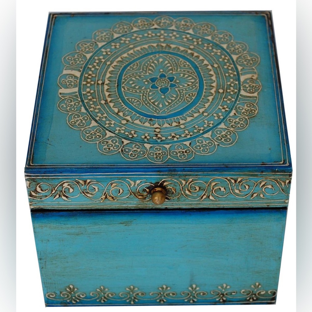 Blue Turquoise Wood Storage Box